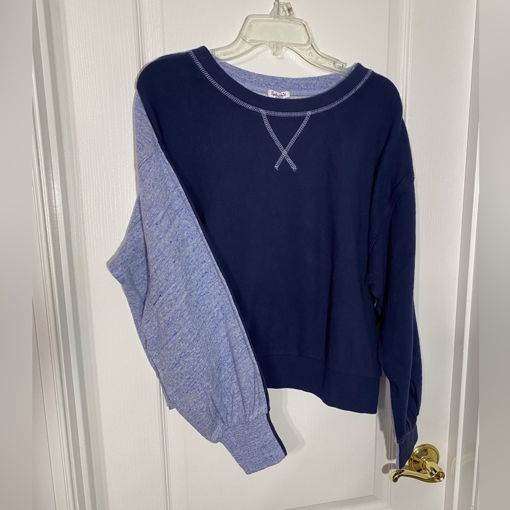 NWT Splendid Two Tone Boatneck Cropped Sweatshirt Blue Size XL